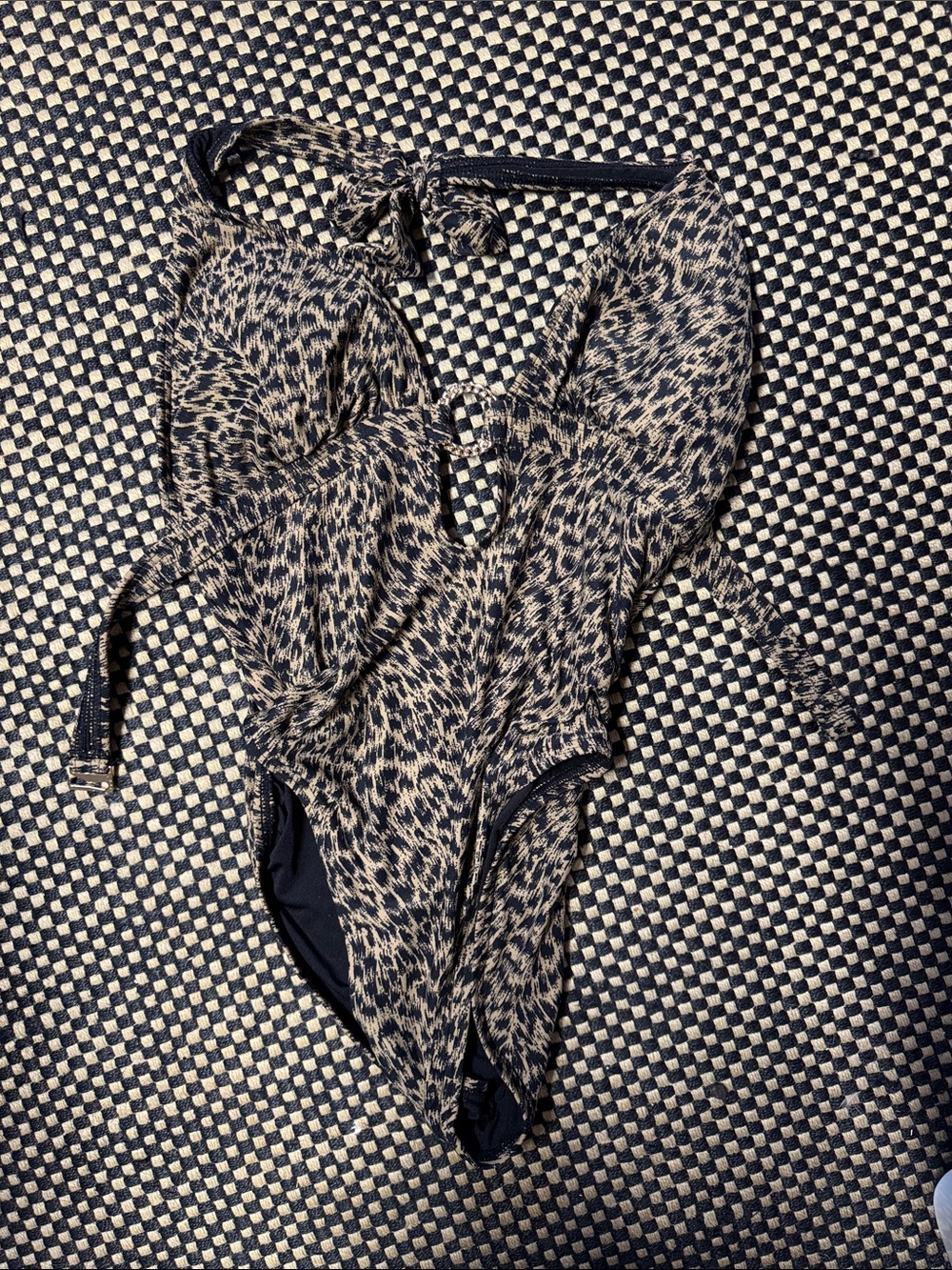 Michael Kors Black and Cream Animal-Print One-Piece Swim Bodysuit